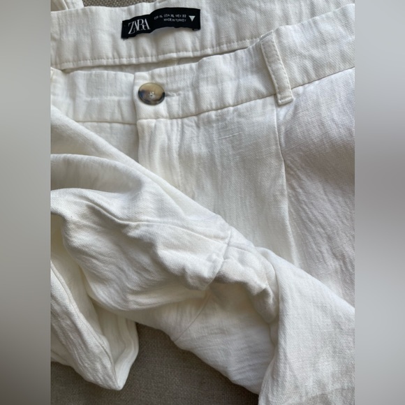 Zara Wide Leg Linen Blend Trousers In White Size XL - Picture 8 of 13